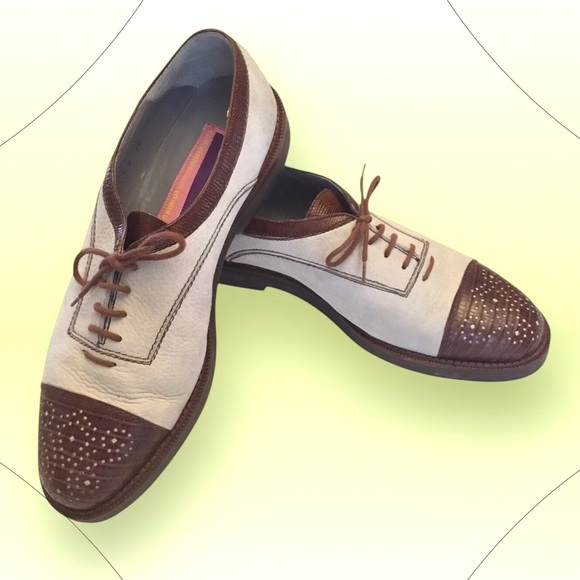 Vtg Susan Bennis Warren Edwards Leather Oxford Sz 10 Off White/Brown Cap Toe